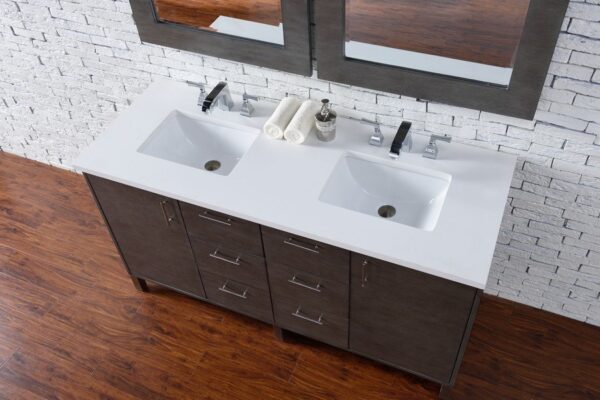 James Martin 850-V60D-SOK-3AF Metropolitan 60 Inch Silver Oak Double Vanity with 3 cm Arctic Fall Solid Surface Top