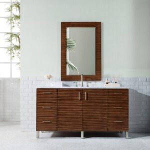 James Martin 850-V60S-AWT-3CAR Metropolitan 60 Inch American Walnut Single Vanity with 3 cm Carrara Marble Top