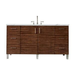 James Martin 850-V60S-AWT-3ENC Metropolitan 60 Inch Single Vanity Cabinet with Ethereal Noctis Quartz Top - American Walnut