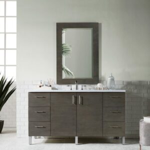 James Martin 850-V60S-SOK-3GEX Metropolitan 60 Inch Single Vanity in Silver Oak with 3 cm Grey Expo Quartz Top with Sink