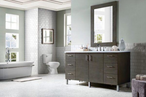 James Martin 850-V60S-SOK Metropolitan 60 Inch Single Vanity in Silver Oak