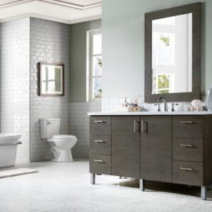 James Martin 850-V60S-SOK-3GEX Metropolitan 60 Inch Single Vanity in Silver Oak with 3 cm Grey Expo Quartz Top with Sink