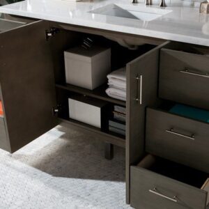 James Martin 850-V60S-SOK-3GEX Metropolitan 60 Inch Single Vanity in Silver Oak with 3 cm Grey Expo Quartz Top with Sink