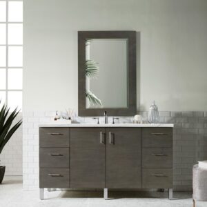 James Martin 850-V60S-SOK-3ENC Metropolitan 60 Inch Single Vanity Cabinet with Ethereal Noctis Quartz Top - Silver Oak