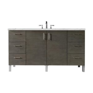 James Martin 850-V60S-SOK-3ENC Metropolitan 60 Inch Single Vanity Cabinet with Ethereal Noctis Quartz Top - Silver Oak