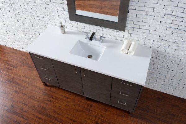 James Martin 850-V60S-SOK-3AF Metropolitan 60 Inch Silver Oak Single Vanity with 3 cm Arctic Fall Solid Surface Top