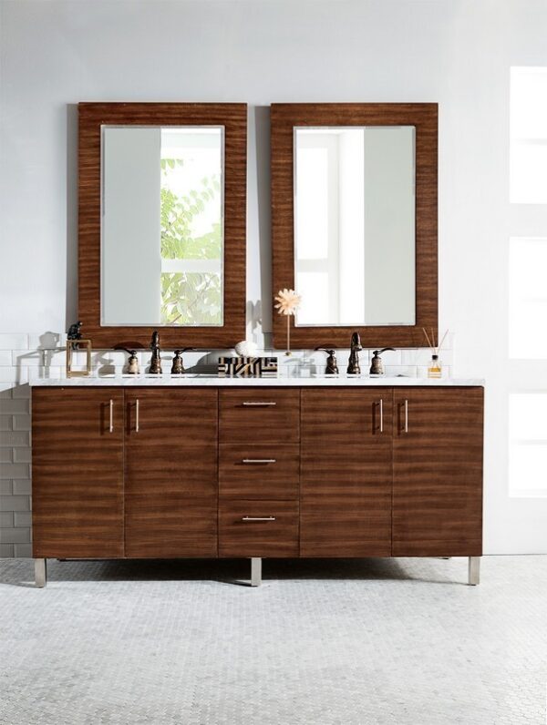 James Martin 850-V72-AWT-3CAR Metropolitan 72 Inch American Walnut Double Vanity with 3 cm Carrara Marble Top