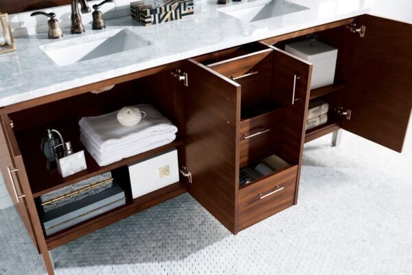 James Martin 850-V72-AWT-3CAR Metropolitan 72 Inch American Walnut Double Vanity with 3 cm Carrara Marble Top