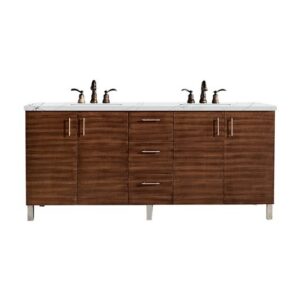 James Martin 850-V72-AWT-3ENC Metropolitan 72 Inch Double Vanity Cabinet with Ethereal Noctis Quartz Top - American Walnut