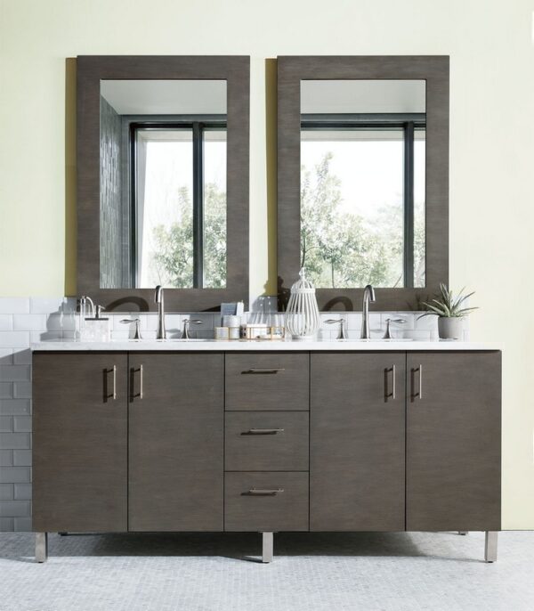 James Martin 850-V72-SOK-3AF Metropolitan 72 Inch Silver Oak Double Vanity with 3 cm Arctic Fall Solid Surface Top