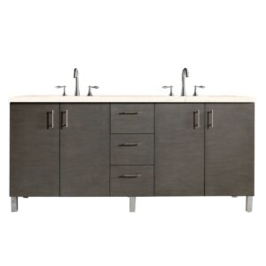 James Martin 850-V72-SOK-3EMR Metropolitan 72 Inch Double Vanity in Silver Oak with 3 CM Eternal Marfil Quartz Top