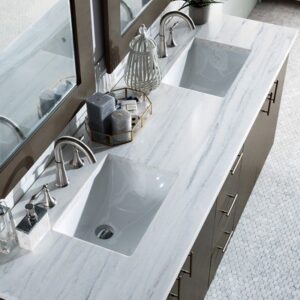 James Martin 850-V72-SOK-3GEX Metropolitan 72 Inch Double Vanity in Silver Oak with 3 cm Grey Expo Quartz Top with Sink