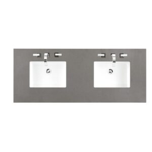 James Martin 147-V60D-BW-3GEX Brookfield 60 Inch Bright White Double Vanity with 3 cm Grey Expo Quartz Top with Sink