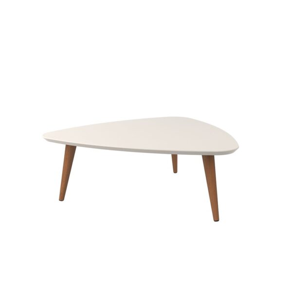 Manhattan Comfort Utopia 17.51" High Triangle Coffee Table with Splayed Legs in Off White and Maple Cream