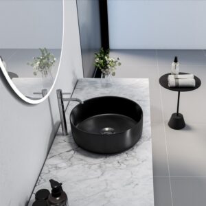 Altair 9010-BAS-BL Sabine 14 1/4 Inch Round Ceramic Vessel Bathroom Sink - Black