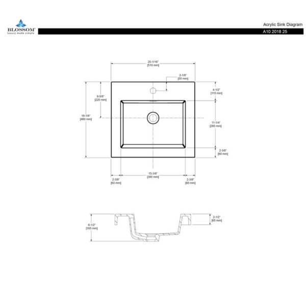 Blossom A10 2018 25 20 1/8 Inch Acrylic Top-Mount Bathroom Sink