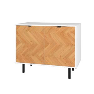 Manhattan Comfort Mid-Century Modern Liam Accent Cabinet with 2 Shelves in White and Wood