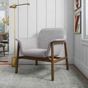 Manhattan Comfort Miller Grey and Walnut Linen Weave Accent Chair