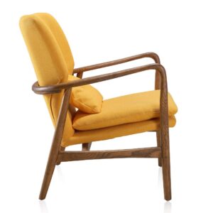 Manhattan Comfort Bradley Yellow and Walnut Linen Weave Accent Chair