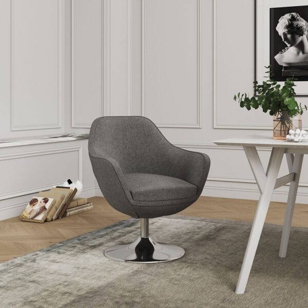 Manhattan Comfort Caisson Grey and Polished Chrome Twill Swivel Accent Chair