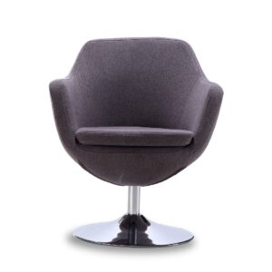 Manhattan Comfort Caisson Grey and Polished Chrome Twill Swivel Accent Chair