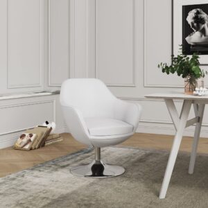 Manhattan Comfort Caisson White and Polished Chrome Faux Leather Swivel Accent Chair