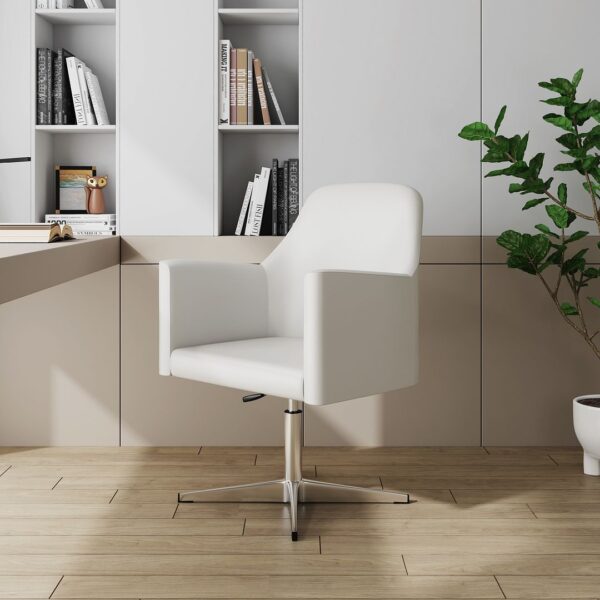 Manhattan Comfort Pelo White and Polished Chrome Faux Leather Adjustable Height Swivel Accent Chair