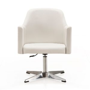 Manhattan Comfort Pelo White and Polished Chrome Faux Leather Adjustable Height Swivel Accent Chair