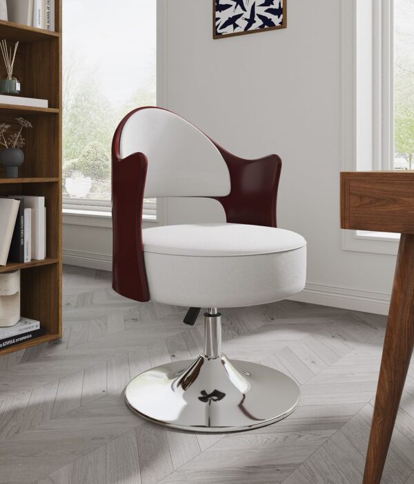 Manhattan Comfort Bopper White and Polished Chrome Faux Leather Adjustable Height Swivel Accent Chair