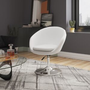 Manhattan Comfort Hopper White and Polished Chrome Faux Leather Adjustable Height Chair