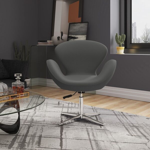 Manhattan Comfort Raspberry Grey and Polished Chrome Wool Blend Adjustable Swivel Chair