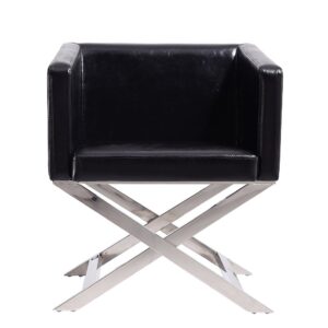 Manhattan Comfort Hollywood Black and Polished Chrome Faux Leather Lounge Accent Chair