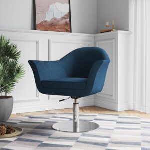 Manhattan Comfort Voyager Smokey Blue and Brushed Metal Woven Swivel Adjustable Accent Chair