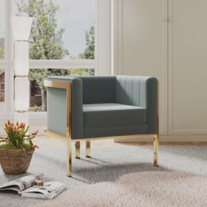 Manhattan Comfort Paramount Warm Grey and Polished Brass Velvet Accent Armchair