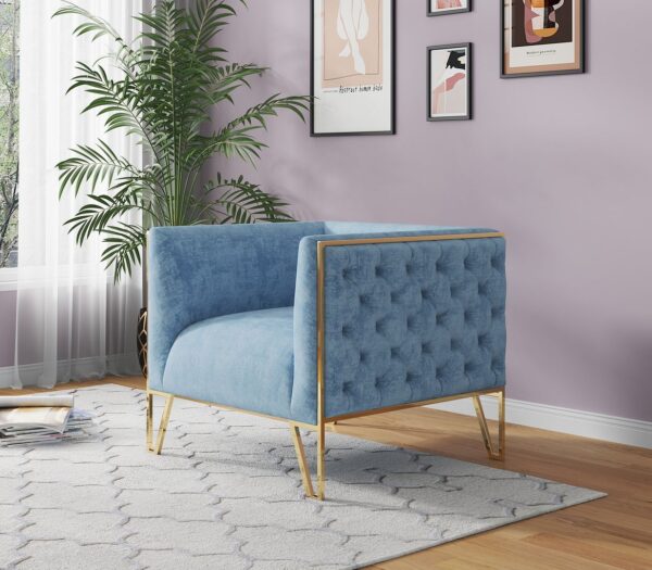 Manhattan Comfort Vector Ocean Blue and Gold Velvet Accent Chair