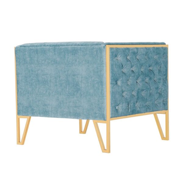 Manhattan Comfort Vector Ocean Blue and Gold Velvet Accent Chair