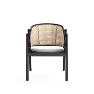 Manhattan Comfort Versailles Armchair in Black and Natural Cane