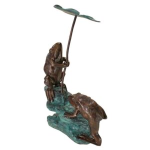 Design Toscano AS24919 10 1/2 Inch Lily Pad Umbrella Frogs Statue - Bronze