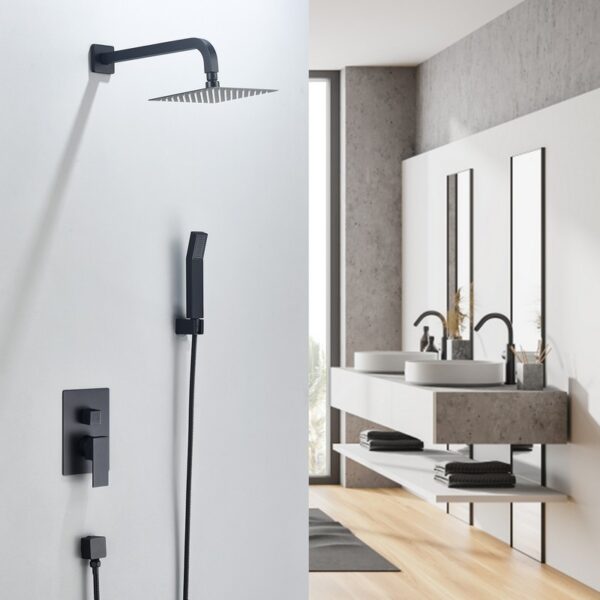 Altair F0217-BSH-MB Raeren Complete Shower System with Rough-In Valve with 8 Inch Square Rain Shower Head - Matte Black