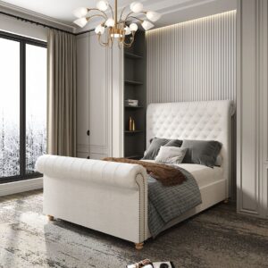 Manhattan Comfort Empire Cream Queen Bed