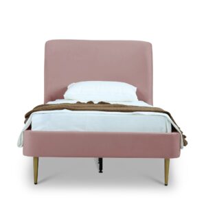 Manhattan Comfort Heather Velvet Twin Bed in Blush with Gold Legs