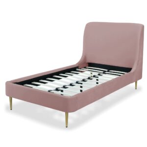 Manhattan Comfort Heather Velvet Twin Bed in Blush with Gold Legs