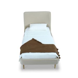 Manhattan Comfort Heather Velvet Twin Bed in Cream with Gold Legs