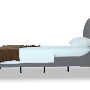 Manhattan Comfort Heather Velvet Twin Bed in Grey with Gold Legs