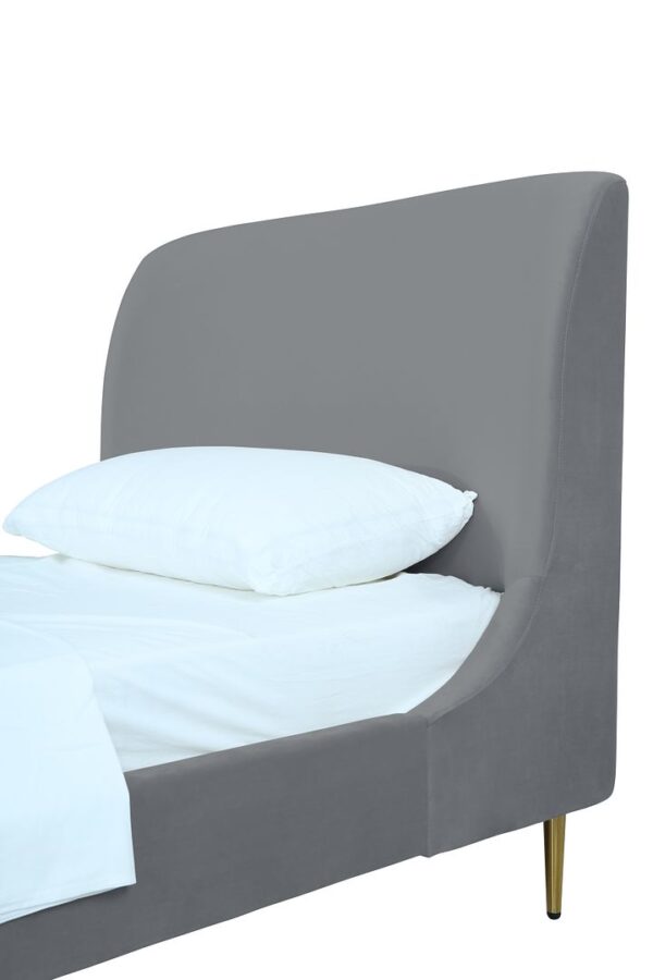 Manhattan Comfort Heather Velvet Twin Bed in Grey with Gold Legs