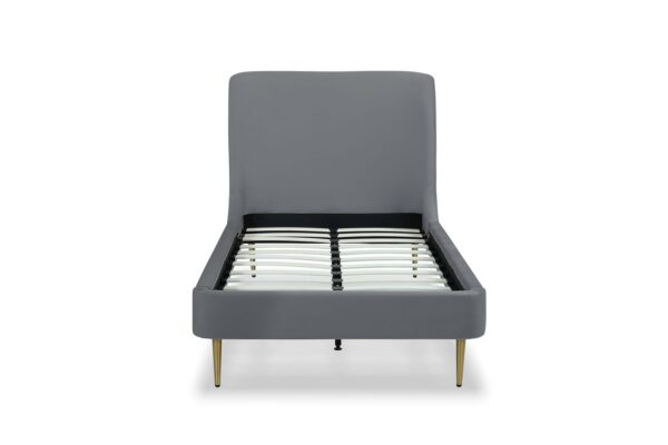 Manhattan Comfort Heather Velvet Twin Bed in Grey with Gold Legs