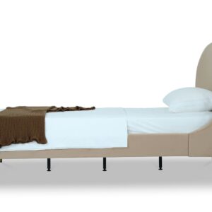 Manhattan Comfort Heather Velvet Twin Bed in Taupe with Gold Legs