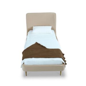 Manhattan Comfort Heather Velvet Twin Bed in Taupe with Gold Legs