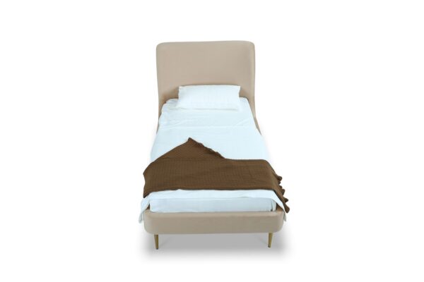 Manhattan Comfort Heather Velvet Twin Bed in Taupe with Gold Legs