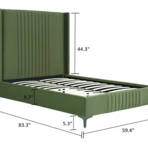 Manhattan Comfort Promenade Mid-Century Modern Velvet Upholstered Full- Size Bed in Moss Green